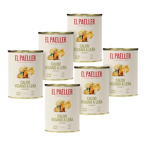 EL PAELLER - Caldo de Verduras | 100% Vegano | Cocinado a Leña Con Ingredientes 100% Naturales | Certificado Vegan Food | Ideal para Paellas y Arroces | Pack de 6 unidades, 6 Litros | Sin Conservantes