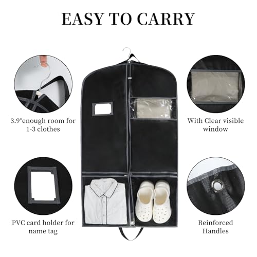 43 inch Long Travel Garment Bag with Zipper Pocket for Closet Storage Hanging Clothes Storage Cover for Shirts Coats Dresses Wedding Dress Black 1 pack3