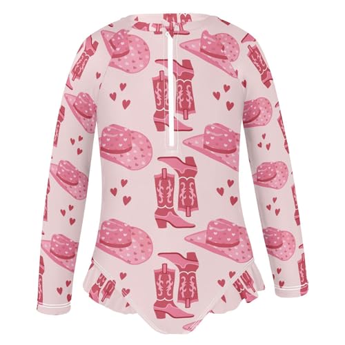 Image of CaTaKu Girls Rash Guard Swimsuit Long Sleeve One Piece Bathing Suit UPF 50+ Toddler Kids Zipper Ruffle Swimwear 3-12Y