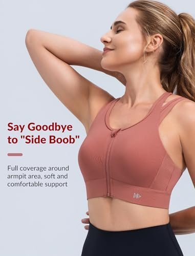 Image of Yvette Front Closure High Support Sports Bras for Women Double Straps Plus Size Sports Bra with Sewn in Pads
