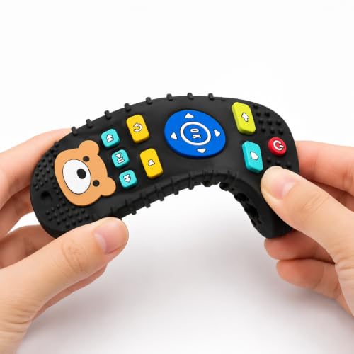 Image of CHICAGOZONE Premium Baby Silicone Teether Ring Toy - BPA Free Soft Teething Toy for Infants, Multi-Texture Sensory Chew Toy, Easy Grip Teether for Babies 3-12 Months, Cute Animal Design (Multicolor) (BLACK REMOTE PANDA.)
