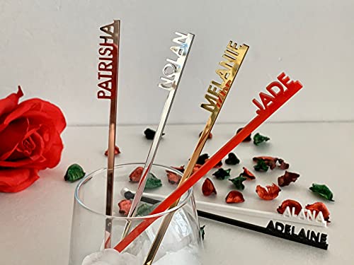 FranJohnsonHouse - Agitateur de boissons en acrylique, bois et métal, personnalisé prénom, Bâtonnets de mélanger, personnalisés pour les boissons, Pics cocktail, anniversaire, mariage, Décoration, Articles de Fête