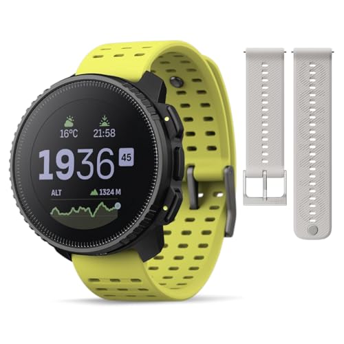 SUUNTO Vertical Adventure GPS Watch w/Offline Maps Steel Lime & SUUNTO 22 ATH6 Silicone Strap Powder Gray S+M