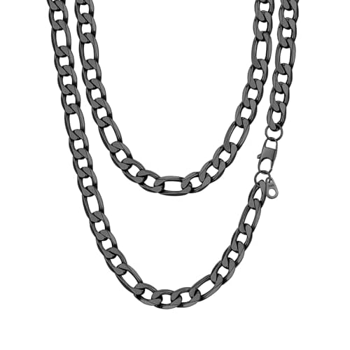 PROSTEEL 316L Stainless Steel Figaro Cuban Chain Necklace for Men, Black/18K Real Gold Plated, 4/5/6/7.5/9/10/13mm, 14inch-30inch, Come with Box