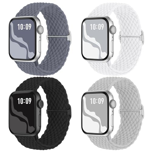 【4枚入り】Suitisbest コンパチブル アップルウォッチ バンド 編み込み 49mm 46mm 45mm 44mm 42mm Apple Watch ナイロンバンド 伸縮性 ゴム アップルウォッチ スポーツベルト Ultra 3 2 1 Series 11 10 9 8 7 6 5 4 3 2 1 SEに対応 長さ無段階調整 柔軟 通気 防汗