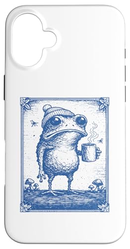 Funny Frog Drinking Coffee Cottagecore Grumpy Toad �X�}�z�P�[�X iPhone 16 Plus �p