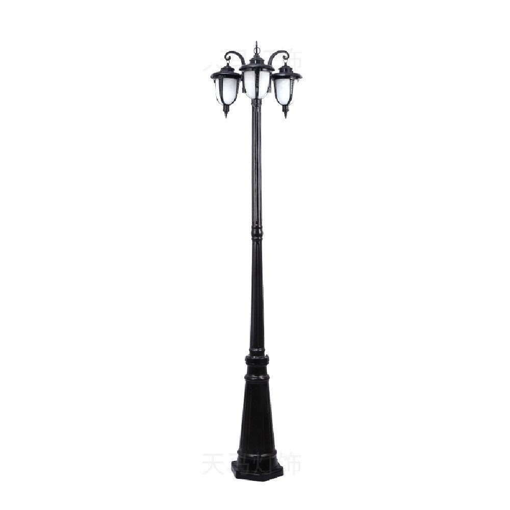 QUSYZD Post Lights Outdoor,3-Light Traditional European Classical Courtyard Lighting Fixture Aluminum Glass E27 Exterior Waterproof High Pole Lamp for Garden Yard Pathway Deck,Black-200cm