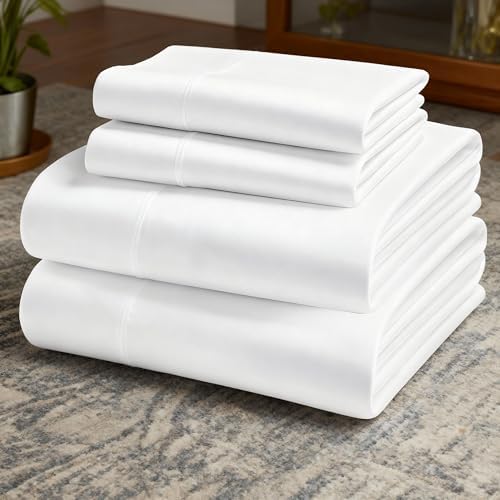 Percale Bedsheet Set [Queen Size, White Color] 100% Egyptian Cotton, 600 Thread Count Long Staple Cotton, 4-Piece 15 inches Deep Pockets, Breathable Soft Matte Percale Weave - Thumbnail 3