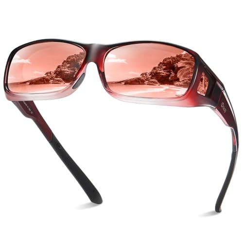 Duco Polarizado Sobre Gafas De Ajuste Envolvente Sobre Los Vasos Para La Miopía 8953 L - Rojo Vino Duco Polarizado Sobre Gafas De Ajuste Envolvente Sobre Los Vasos Para La Miopía 8953 L - Rojo Vino