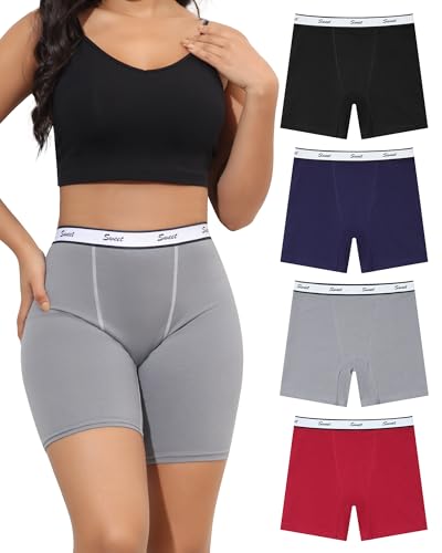 SECRET AROMA Pack de 4 Calzoncillos Tipo Bóxer de Algodón para Mujer Ropa Interior Deportiva Transpirable para Mujer Conjunto S-XL