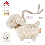 Fehn Mini-Schaf NATUR – Mini-Greifling aus Baumwolle aus biolgischem Anbau - Babyspielzeug zum Klingeln, Fühlen, Spielen mit kuschelweichem Stoff - Begleiter für Babys und Kleinkinder ab 0+ Monaten