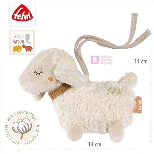 Fehn Mini-Schaf NATUR – Mini-Greifling aus Baumwolle aus biolgischem Anbau - Babyspielzeug zum Klingeln, Fühlen, Spielen mit kuschelweichem Stoff - Begleiter für Babys und Kleinkinder ab 0+ Monaten