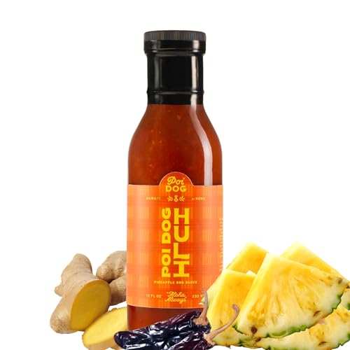 Poi Dog - Huli Sauce - Pineapple, Tamari Soy, Miso, Ginger, Guajillo Chile, and Chinese 5 Spice - Sweet & Savory Hawaiian Barbecue Marinade - Vegan, Gluten Free, Low Calorie & Carb - 12 Oz Bottle