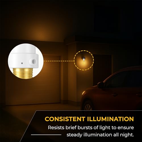 Touch & Glow Sensor Light Bulb Socket - Outdoor Sensor Socket - Automatic Dusk-to-Dawn Socket Adapter - Auto On/Off Bulb Base with Photocell Technology for Light Fixtures - EZ-751W - Thumbnail 6
