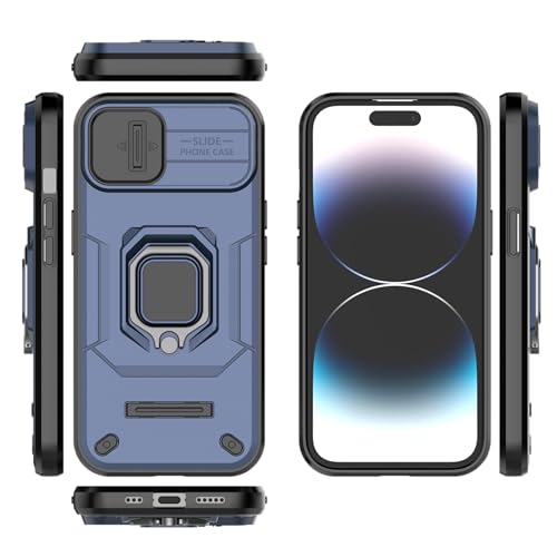 Image of CamShield Pro Case with Slide Camera Protection and 360 Protection Ring Stand Bumper Back Case Cover for iPhone 15 (Blue)