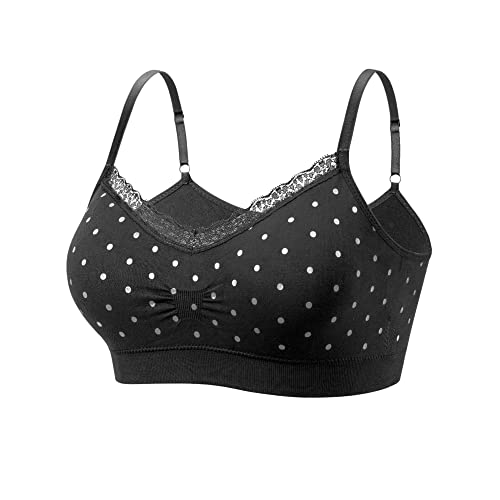 Coobie Seamless V-Neck With Lace Bra, Full Size, Black/White Polka Dot #TOP4