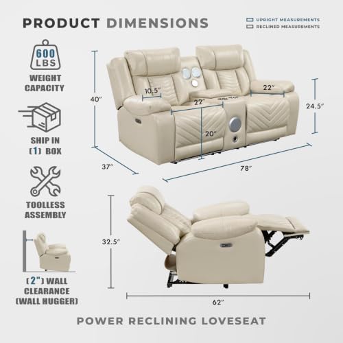 Image of Lexicon Wall Hugger Power Double Reclining Loveseat with Console, Beige