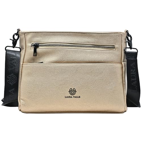 Laura Valle Bolso Bandolera Mujer Mediano Modelo MICHELLE – Bolso Bandolera Mujer Elegante y Práctico Modernos | Bolso Mujer Verano Con Estilo Para Cada Día Y Cada Ocasión (Oro)