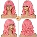 AGO Pink Wigs Short Wavy Hair Pastel Bob Wig with Bangs Shoulder Length Synthetic Hair for Women Girl Colorful Cosplay Wig Synthetic Heat Resistant Fiber for Daily Party Halloween Use(313#Pink)