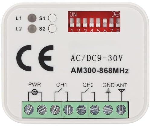 Universele ontvanger compatibel met Nice 433,92 MHz Flor-S, Flore, On, On, One, Inti, VR Afstandsbediening. 2 kanalen radio-ontvanger 433-868 MHz. Rollende/vaste code 12-24 VAC/DC ontvanger