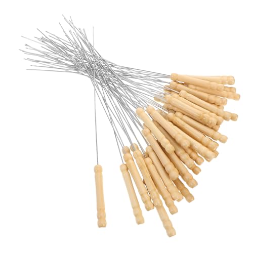 HANABASS 50pcs Stainless Steel Bbq Skewers with Cool Wooden Handles Reusable Kabob Sticks for Koubideh Chicken Shrimp Veggie Grilling Essentials