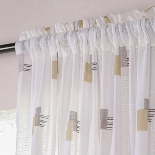 Image of HOMEMONDE Cotton Curtains for Window - Transparent Sun Light Filtering Sheer 5 Feet Curtain, Rod Pocket Top Style 1 Piece - (Silver & Mustard, 60 Inch)