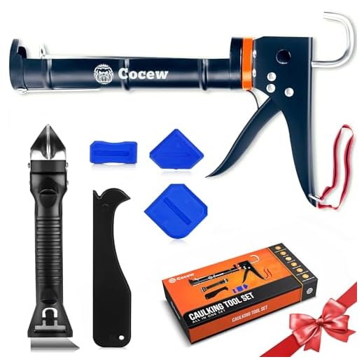 Cocew Caulk Gun Kit, Smooth Silicone Caulking Gun and Caulk Remover Tool, Sealant Finishing Tool Grout Scraper for Kitchen Bathroom Window Sink Joint, All in One with Gift Box