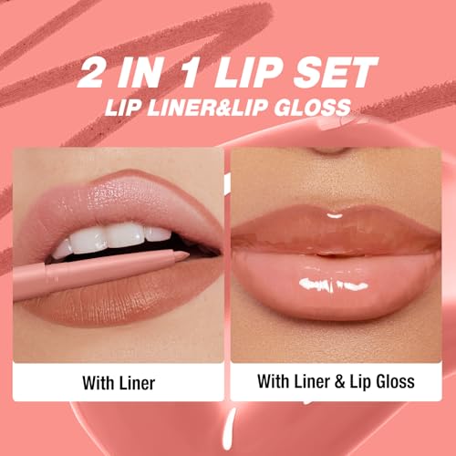 BestLand 6pcs Hydrating Lip Oils + Lip Liner Pencil Lip Combo Sets, 24H Long-Lasting Lip Kit with Lip Liner and Gloss, Nourishing, Non-Sticky Tinted Stain Lip Gloss Plumping Lip Oil Set for Women(Set A)