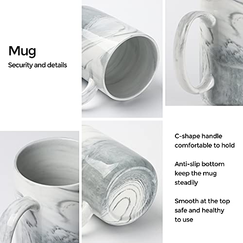 Smilatte 14 Oz Marble Coffee Mugs, M068 Novelty Marble Ceramic Cup For Home And Office, Microwave Dishwasher Safe, Set Of 4, Gray #TOP5
