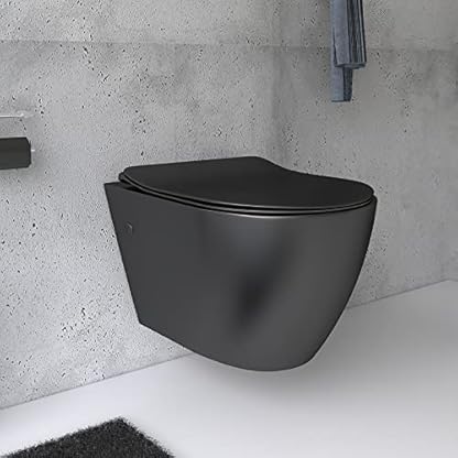 Alpenberger Hänge WC Spülrandlos in Schwarz Matt | Gäste WC Kloschüssel & Toilettendeckel mit Absenkautomatik | Keramik Toilette mit Nano Beschichtung | Wand WC Set Passend zu Geberit (Insara 9025) – Bild 3