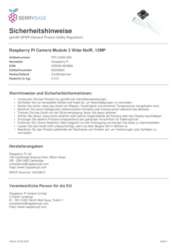 Raspberry Pi® Camera Module 3 Wide Noir Camera Module 3 Wide Noir CMOS Farb-Kameramo