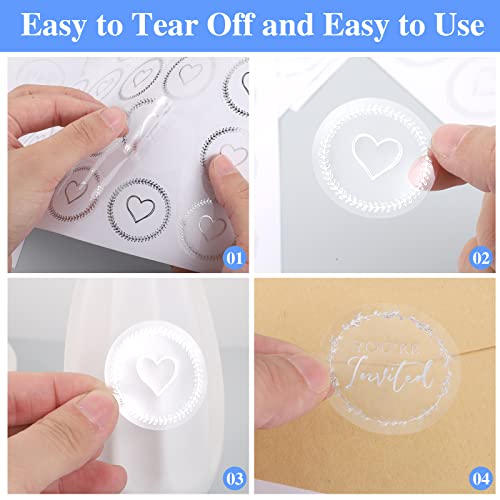 400 Pcs Wedding Envelope Seal Stickers, 4 Style Clear Foil Save The Date Stickers Foiled Silver Wedding Stickers For Invitation, 1.5 Inch #TOP2