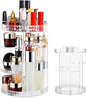 KingSaid Makeup Organiser 360 Degree Rotating Adjustable Jewelry and Cosmetic Display Stand Jewellery Cosmetics Storage Shelf Organizer for Vanity Table Bedroom