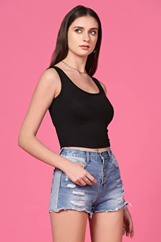 Image of TOPLOT Women's Solid Ribbed Round Neck Sleeveless Slim Fit Tank Top (5069)