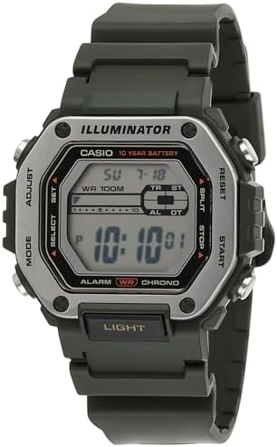 Casio LED Illuminator 10-Year Battery 1/100 Second Stop Watch | Daily Alarm Men's Watch MWD-110H-3AV, Green, Modern