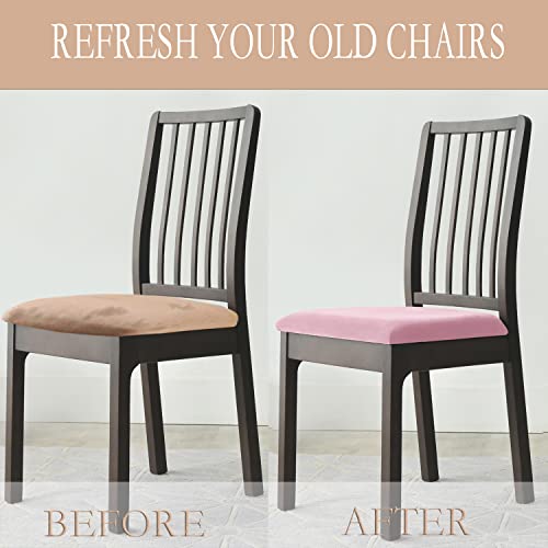 Deisy Dee Velvet Seat Covers For Dining Room Chairs, Chair Covers For Dining Room Set   (4, Pink) #TOP2