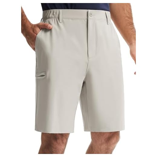 Libin Men's Golf Shorts 9" UPF 50+ Lightweight Dress Work Summer Bermuda Shorts Quick Dry Casual Flat Front Dry Fit Stretch Shorts with Pockets for Golf, Travel, Tennis, Outdoor, Light Grey (D), 34