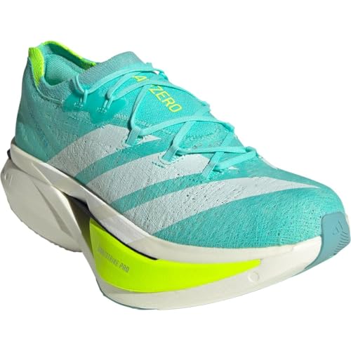 Adizero Prime X3 Strung Running Shoe, Flash Aqua/Zero Metallic/Lucid Lemon, Mens 12.02