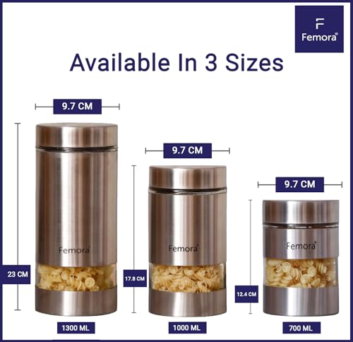 Image of Femora Kitchen Storage Jars Steel Body With See Through Window Jar, 700 ML, Pack of 1