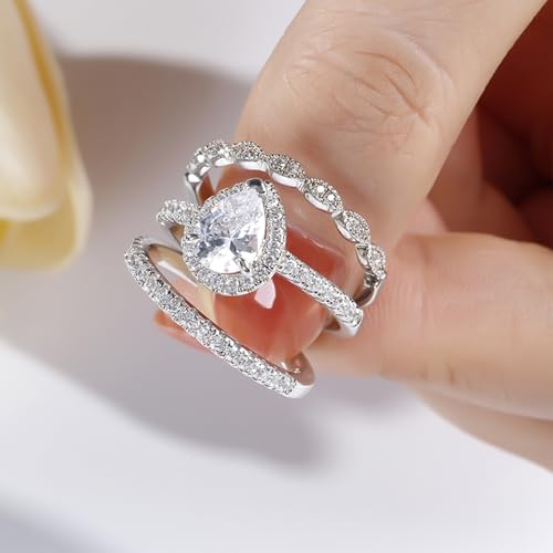 Jeulia Halo Pear Cut Ring Set CZ Heart Shape Engagement Ring for Women Sterling Silver White Diamond Bridal Set Valentine's Promise Anniversary rings with Jewelry Gift Box3