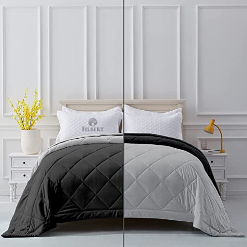 Image of Filbert Reversible Microfiber 250 GSM Diamond Stitch Double Bed Comforter Blanket for All Season Light Weight (92 inch x 106 inch Inches /233cm x 269cm) - Comforter King Size|Silver /Black