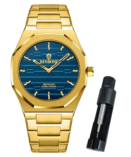 BINBOND Mens Watch Luxury Business Dress Original Analog Quartz Casual Stainless Steel Chain Wrist Watches for Men Fashion Simple Large Dial Easy-Read Waterproof