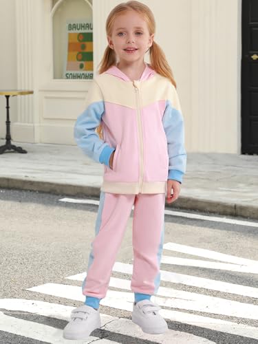 Valcatch Girls Tracksuit Sets 2 Piece Long Sleeve Zipper Hoodie Top and Sweatpants Colour Blocked Jogger Set for Kids Toddler2