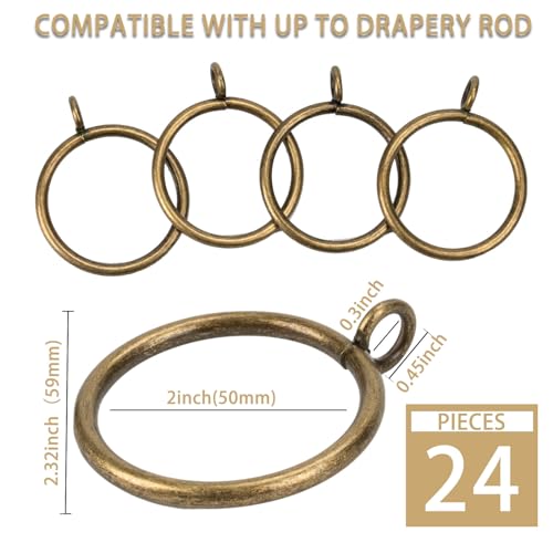 Curtain Rings with Eyelet for Curtain Rods 50mm Inner Diameter Metal Drapery Eyelet Curtain Rings 24 Pcs Bronze TXZWJZ, CLJ-50MM - Image 2