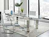 Mesa de comedor extensible - Tapa de cristal templado 12mm - Estructura: Acero inoxidable - Extensible 8 a 10 cubiertos - 2 largueros de 45cm - Medidas: Ancho 180/270 x Prof. 100 x Alto 75 cm