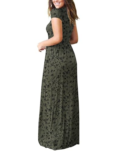 Image of MISFAY Women's Short Sleeve Maxi Dresses Long Casual Dresses with Pockets | Empire Elastic Waist, Crew Neck, Floor Length, Strentchy Flowy A Line Fit, Loose Plain Summer Outfits, Vacation Wear