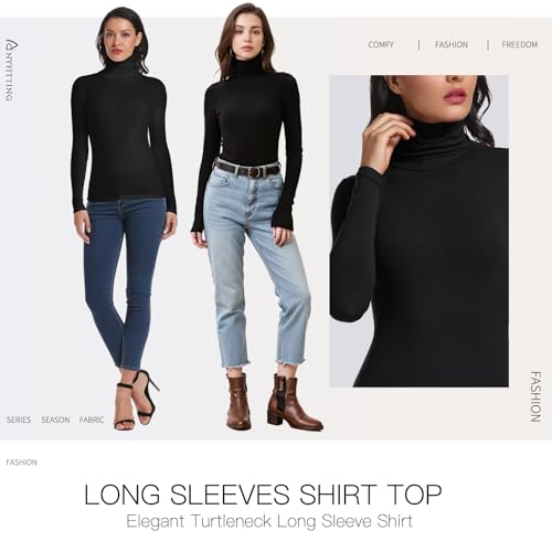ANYFITTING Dames Coltrui Tee Dames Top met Hoge Kraag Pullover Lange Mouw Gebreide Trui Elastisch Effen Tshirt Zachte Nauwsluitende Top Slim Fit Basistop Warm Winter S-2XL - Afbeelding 3