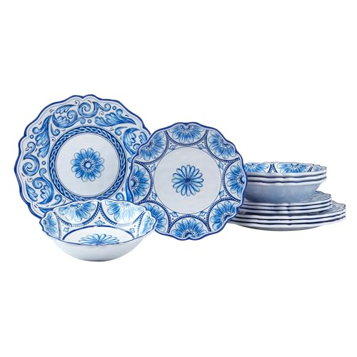 Certified International Veranda - Vajilla de melamina de 12 piezas, servicio para 4, multicolor