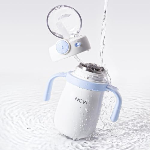 Image of NCVI Toddler Water Bottle Stainless Steel, Sippy Cup with Straw & Handle
