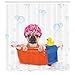 Ambesonne Dog Lover Shower Curtain, French Bulldog Having a Bath in Tub Rubber Duck Theme on Bubbles Background, Cloth Fabric Bathroom Decor Set with Hooks, 69